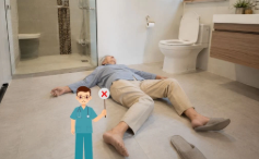How can caregivers reduce the risk of slips in the shower?